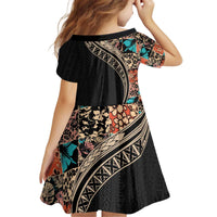 Hawaiian Hibiscus and Tropical Leaves Family Matching Puletasi and Hawaiian Shirt Patchwork Grunge Abstract and Tapa Tribal Pattern Half Style LT03 - Polynesian Pride