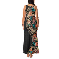 Hawaiian Hibiscus and Tropical Leaves Family Matching Tank Maxi Dress and Hawaiian Shirt Patchwork Grunge Abstract and Tapa Tribal Pattern Half Style