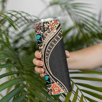 Hawaiian Hibiscus and Tropical Leaves Skinny Tumbler Patchwork Grunge Abstract and Tapa Tribal Pattern Half Style LT03 - Polynesian Pride