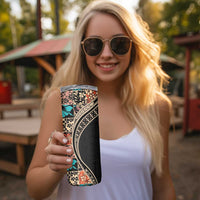 Hawaiian Hibiscus and Tropical Leaves Skinny Tumbler Patchwork Grunge Abstract and Tapa Tribal Pattern Half Style LT03 - Polynesian Pride