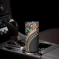 Hawaiian Hibiscus and Tropical Leaves Skinny Tumbler Patchwork Grunge Abstract and Tapa Tribal Pattern Half Style LT03 - Polynesian Pride