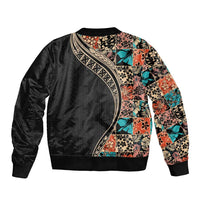 Hawaiian Hibiscus and Tropical Leaves Sleeve Zip Bomber Jacket Patchwork Grunge Abstract and Tapa Tribal Pattern Half Style LT03 - Polynesian Pride