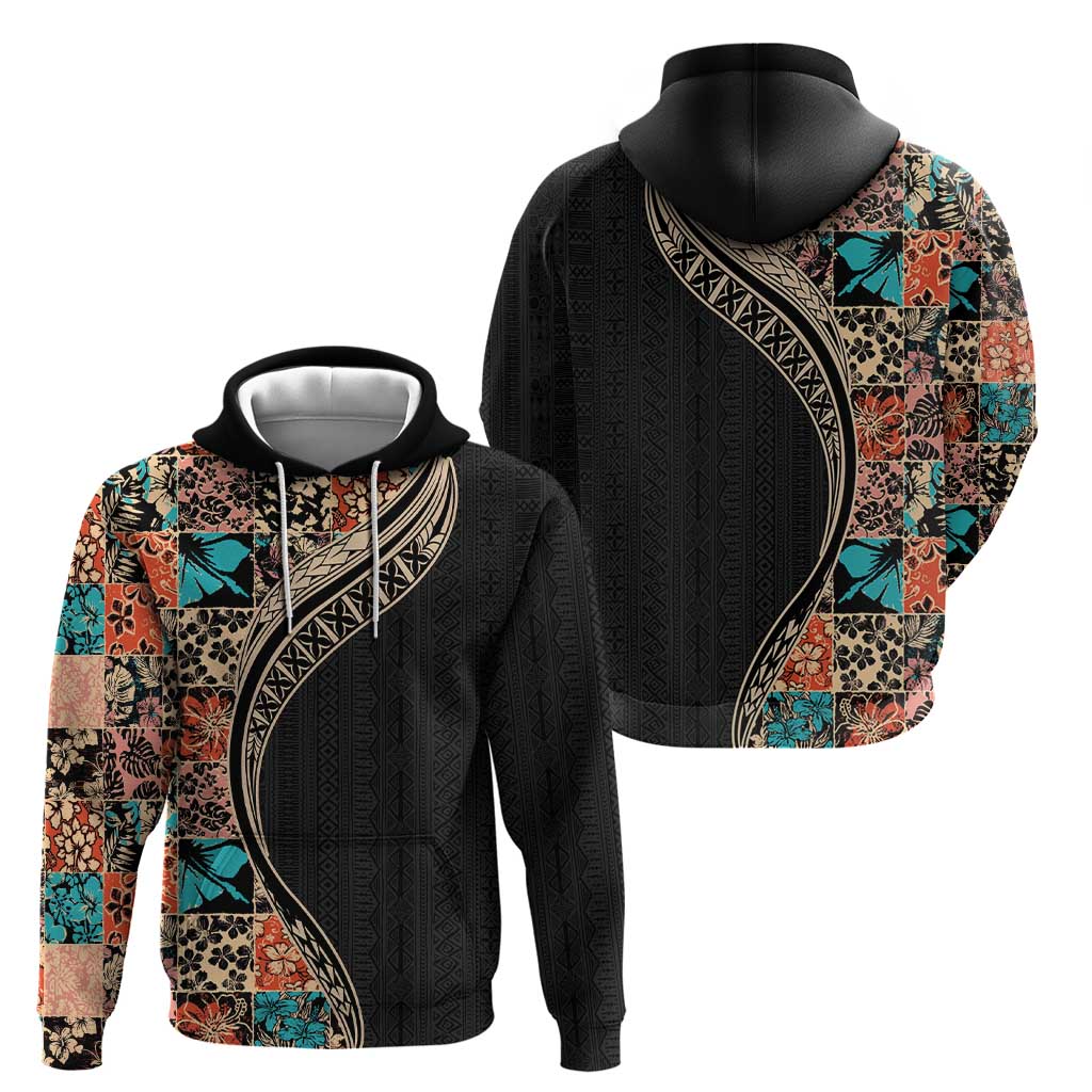 Hawaiian Hibiscus and Tropical Leaves Zip Hoodie Patchwork Grunge Abstract and Tapa Tribal Pattern Half Style LT03 - Polynesian Pride