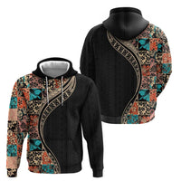 Hawaiian Hibiscus and Tropical Leaves Zip Hoodie Patchwork Grunge Abstract and Tapa Tribal Pattern Half Style LT03 - Polynesian Pride