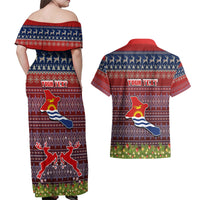 Personalised Kiribati Christmas Couples Matching Off Shoulder Maxi Dress and Hawaiian Shirt Coat of Arms and Map Beautiful Merry Xmas Snowflake LT03 - Polynesian Pride