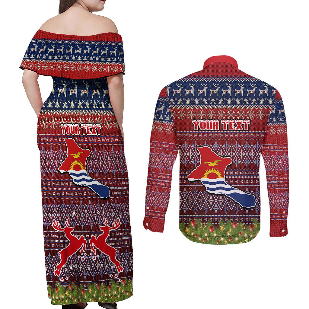 Personalised Kiribati Christmas Couples Matching Off Shoulder Maxi Dress and Long Sleeve Button Shirts Coat of Arms and Map Beautiful Merry Xmas Snowflake LT03 - Polynesian Pride