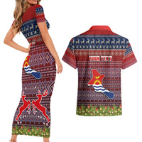Personalised Kiribati Christmas Couples Matching Short Sleeve Bodycon Dress and Hawaiian Shirt Coat of Arms and Map Beautiful Merry Xmas Snowflake LT03 - Polynesian Pride