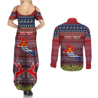 Personalised Kiribati Christmas Couples Matching Summer Maxi Dress and Long Sleeve Button Shirts Coat of Arms and Map Beautiful Merry Xmas Snowflake LT03 - Polynesian Pride