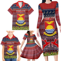 Personalised Kiribati Christmas Family Matching Long Sleeve Bodycon Dress and Hawaiian Shirt Coat of Arms and Map Beautiful Merry Xmas Snowflake LT03 - Polynesian Pride