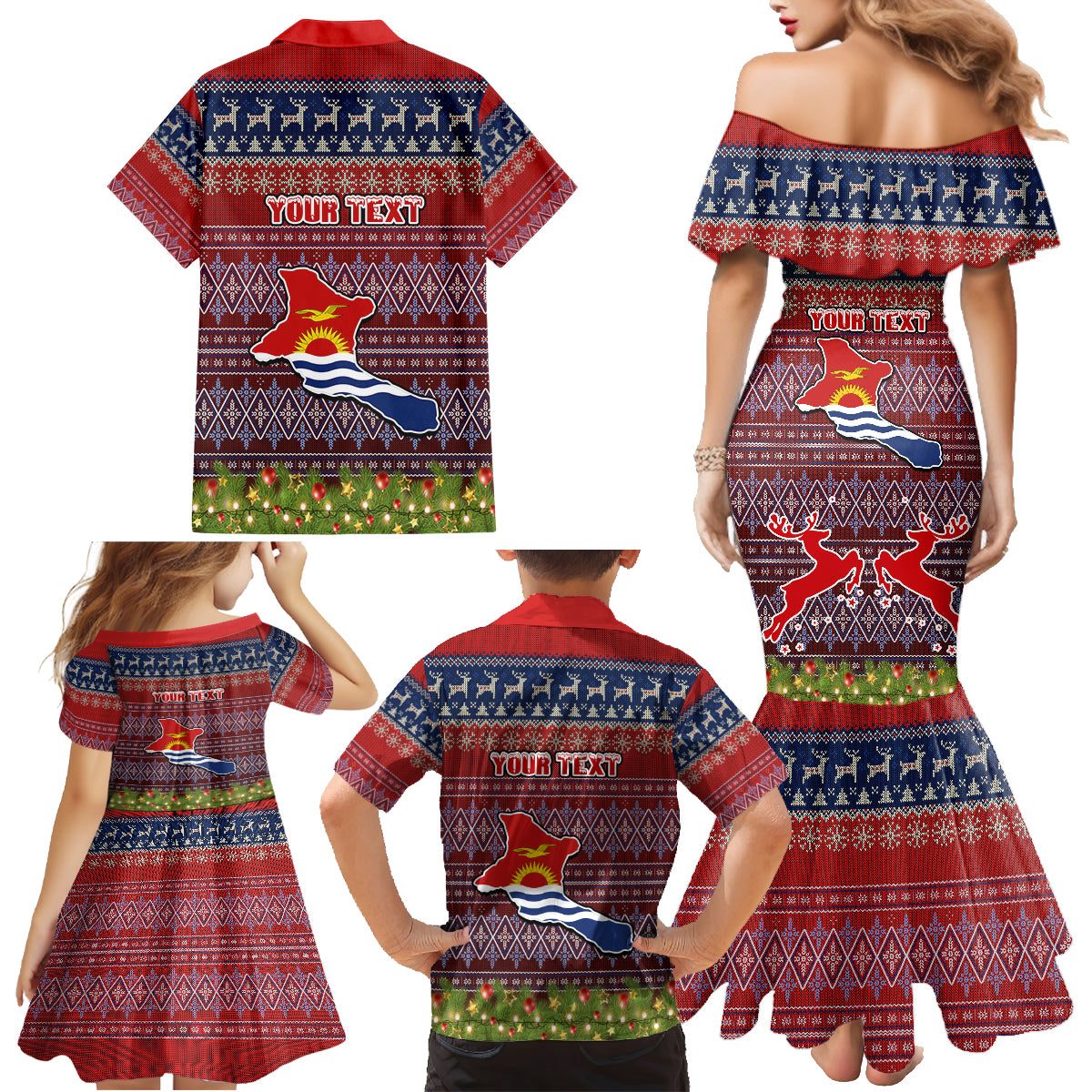 Personalised Kiribati Christmas Family Matching Mermaid Dress and Hawaiian Shirt Coat of Arms and Map Beautiful Merry Xmas Snowflake LT03 - Polynesian Pride