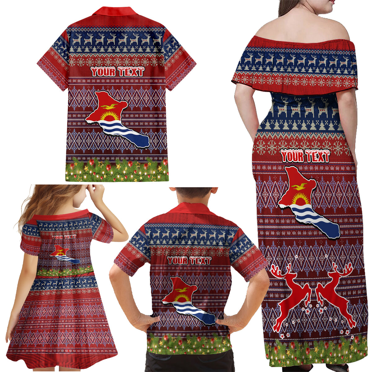 Personalised Kiribati Christmas Family Matching Off Shoulder Maxi Dress and Hawaiian Shirt Coat of Arms and Map Beautiful Merry Xmas Snowflake LT03 - Polynesian Pride