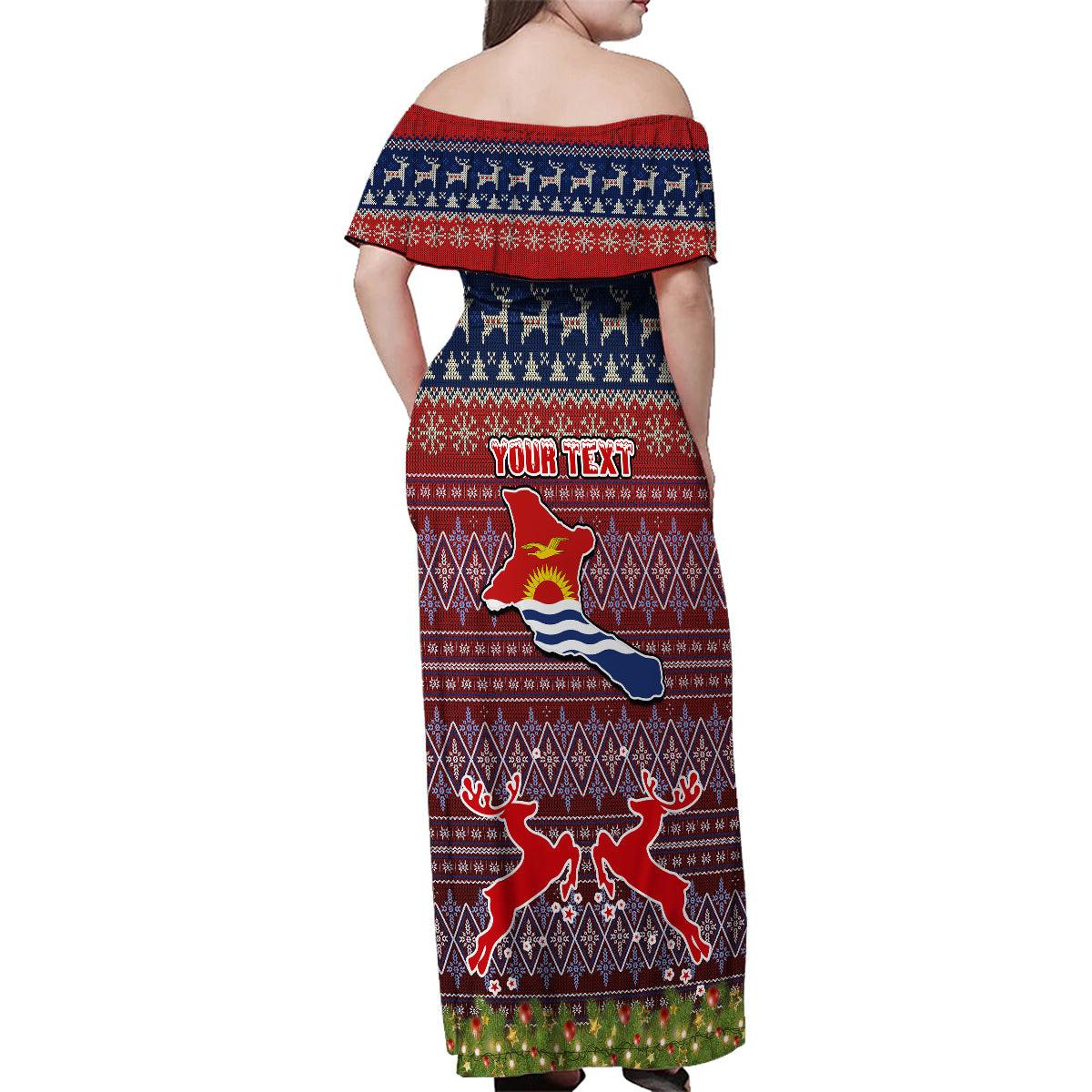 Personalised Kiribati Christmas Family Matching Off Shoulder Maxi Dress and Hawaiian Shirt Coat of Arms and Map Beautiful Merry Xmas Snowflake LT03 - Polynesian Pride