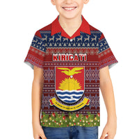 Personalised Kiribati Christmas Family Matching Off Shoulder Maxi Dress and Hawaiian Shirt Coat of Arms and Map Beautiful Merry Xmas Snowflake LT03 Son's Shirt Red - Polynesian Pride
