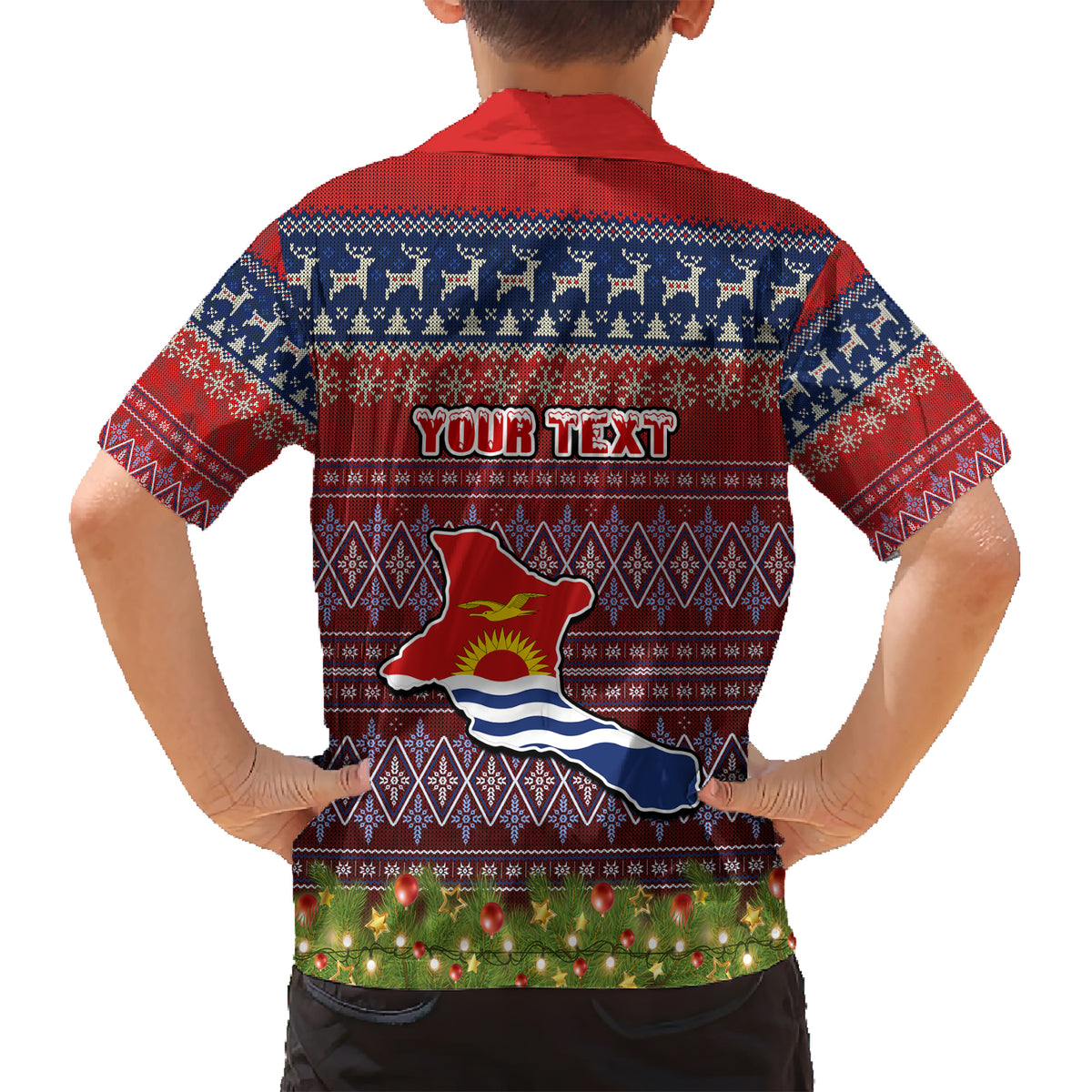 Personalised Kiribati Christmas Family Matching Short Sleeve Bodycon Dress and Hawaiian Shirt Coat of Arms and Map Beautiful Merry Xmas Snowflake LT03 - Polynesian Pride