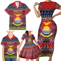 Personalised Kiribati Christmas Family Matching Short Sleeve Bodycon Dress and Hawaiian Shirt Coat of Arms and Map Beautiful Merry Xmas Snowflake LT03 - Polynesian Pride