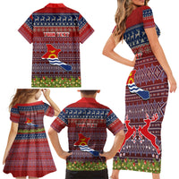 Personalised Kiribati Christmas Family Matching Short Sleeve Bodycon Dress and Hawaiian Shirt Coat of Arms and Map Beautiful Merry Xmas Snowflake LT03 - Polynesian Pride