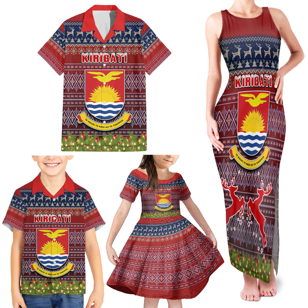 Personalised Kiribati Christmas Family Matching Tank Maxi Dress and Hawaiian Shirt Coat of Arms and Map Beautiful Merry Xmas Snowflake LT03 - Polynesian Pride