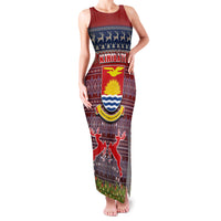 Personalised Kiribati Christmas Family Matching Tank Maxi Dress and Hawaiian Shirt Coat of Arms and Map Beautiful Merry Xmas Snowflake LT03 Mom's Dress Red - Polynesian Pride