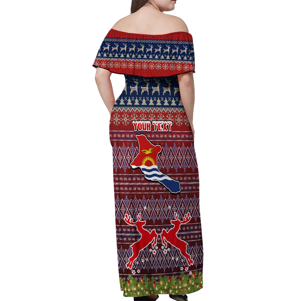 Personalised Kiribati Christmas Off Shoulder Maxi Dress Coat of Arms and Map Beautiful Merry Xmas Snowflake LT03 - Polynesian Pride