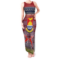 Personalised Kiribati Christmas Tank Maxi Dress Coat of Arms and Map Beautiful Merry Xmas Snowflake LT03 Women Red - Polynesian Pride
