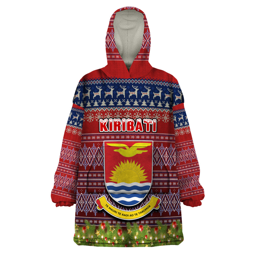 Personalised Kiribati Christmas Wearable Blanket Hoodie Coat of Arms and Map Beautiful Merry Xmas Snowflake LT03 One Size Red - Polynesian Pride