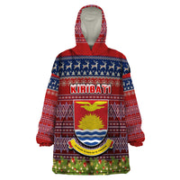 Personalised Kiribati Christmas Wearable Blanket Hoodie Coat of Arms and Map Beautiful Merry Xmas Snowflake LT03 One Size Red - Polynesian Pride
