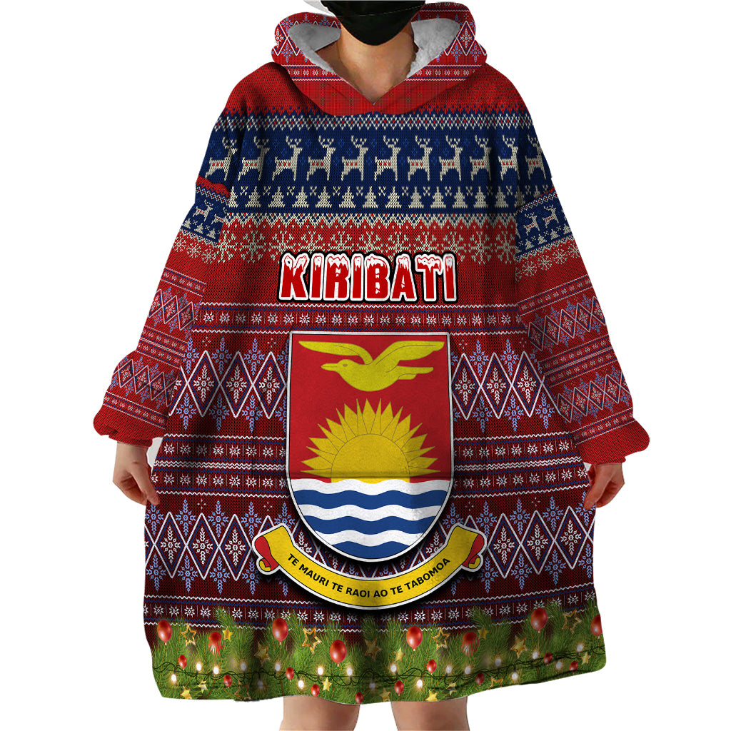 Personalised Kiribati Christmas Wearable Blanket Hoodie Coat of Arms and Map Beautiful Merry Xmas Snowflake LT03 - Polynesian Pride