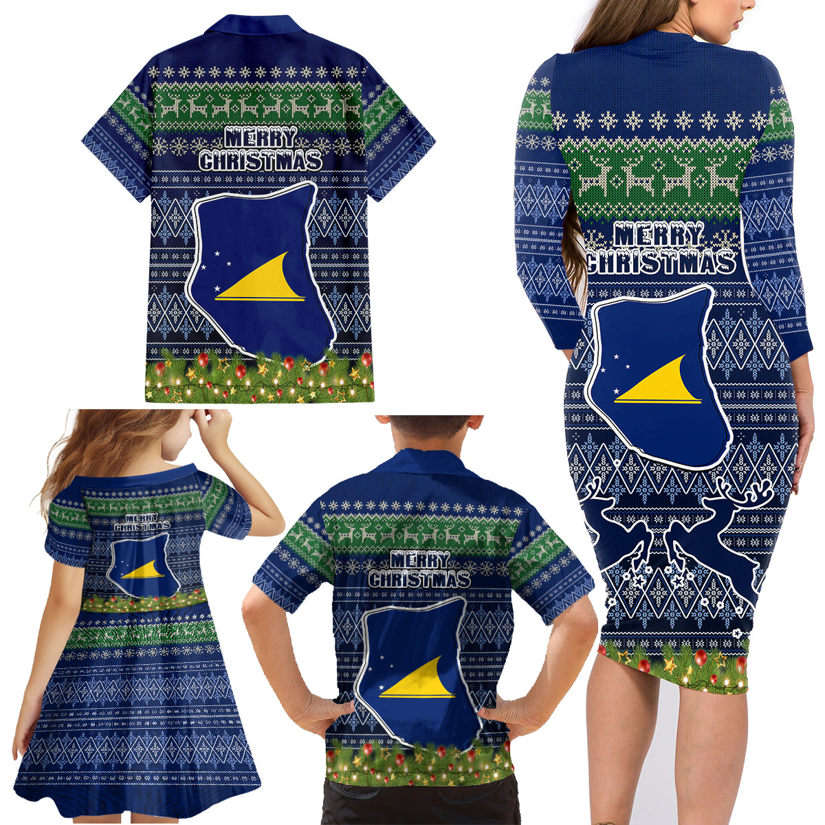 Tokelau Christmas Family Matching Long Sleeve Bodycon Dress and Hawaiian Shirt Coat of Arms and Map Beautiful Merry Xmas Snowflake LT03 - Polynesian Pride