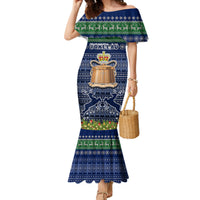 Tokelau Christmas Family Matching Mermaid Dress and Hawaiian Shirt Coat of Arms and Map Beautiful Merry Xmas Snowflake LT03 Mom's Dress Blue - Polynesian Pride