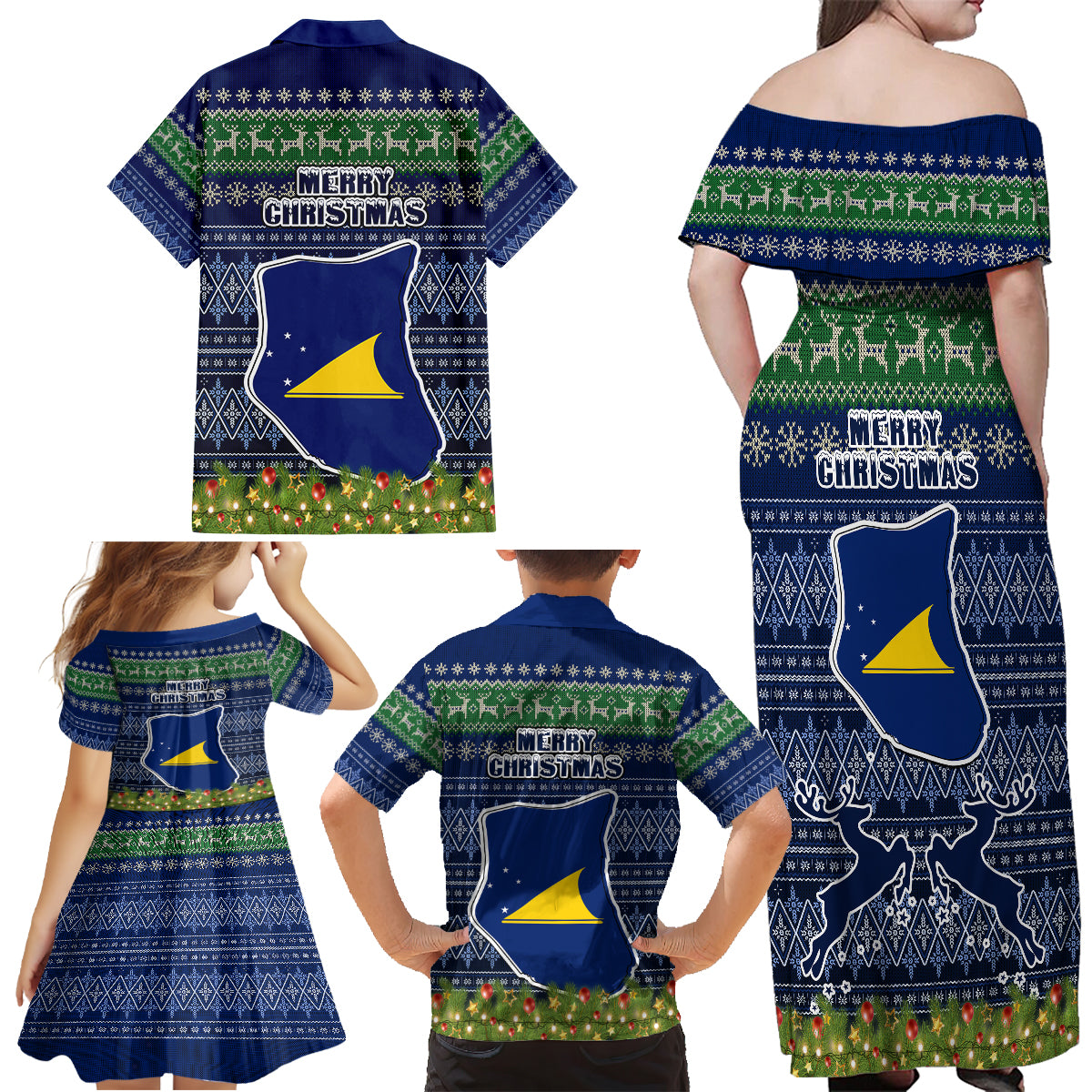 Tokelau Christmas Family Matching Off Shoulder Maxi Dress and Hawaiian Shirt Coat of Arms and Map Beautiful Merry Xmas Snowflake LT03 - Polynesian Pride