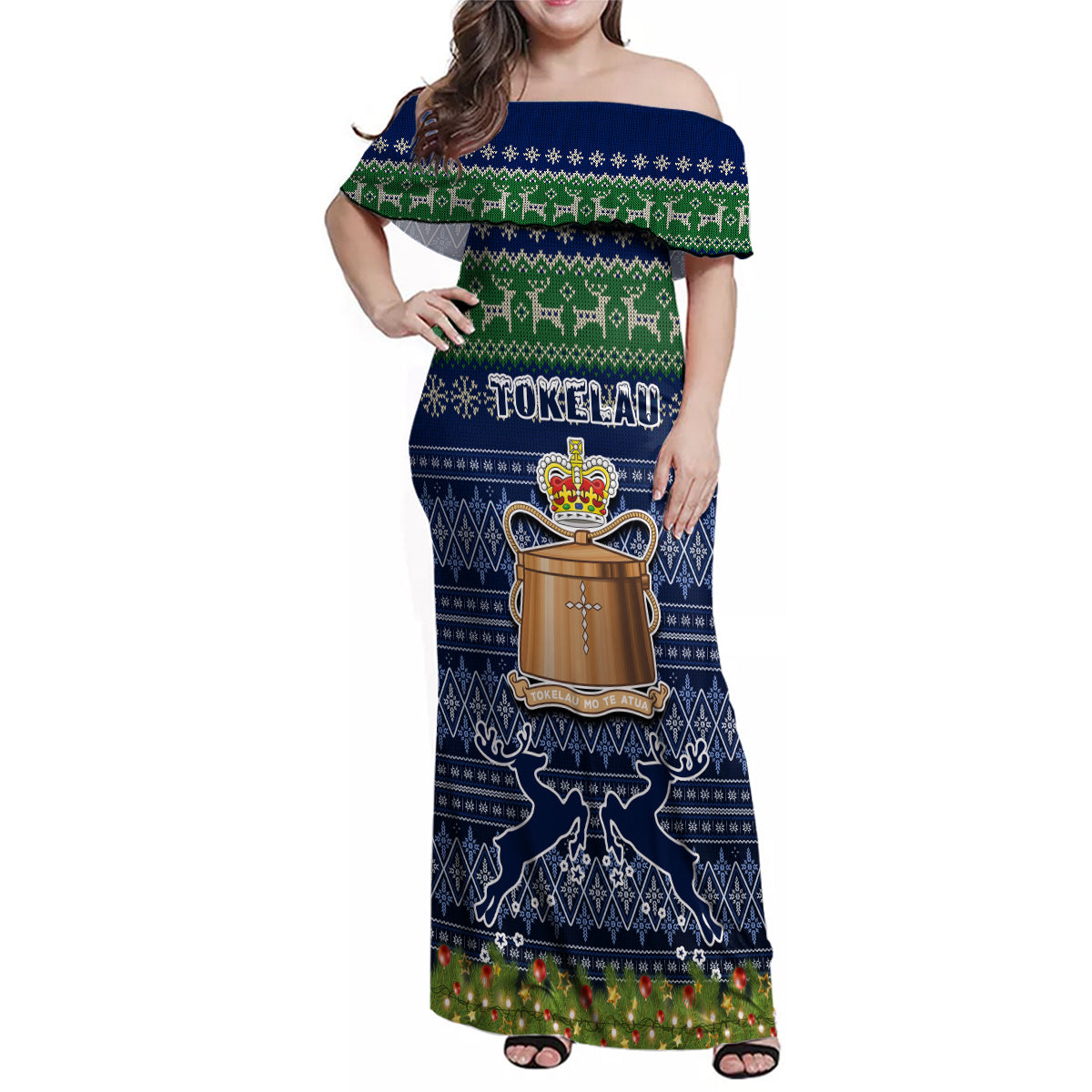 Tokelau Christmas Family Matching Off Shoulder Maxi Dress and Hawaiian Shirt Coat of Arms and Map Beautiful Merry Xmas Snowflake LT03 Dad's Shirt - Long Sleeve Blue - Polynesian Pride