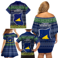 Tokelau Christmas Family Matching Off Shoulder Short Dress and Hawaiian Shirt Coat of Arms and Map Beautiful Merry Xmas Snowflake LT03 - Polynesian Pride