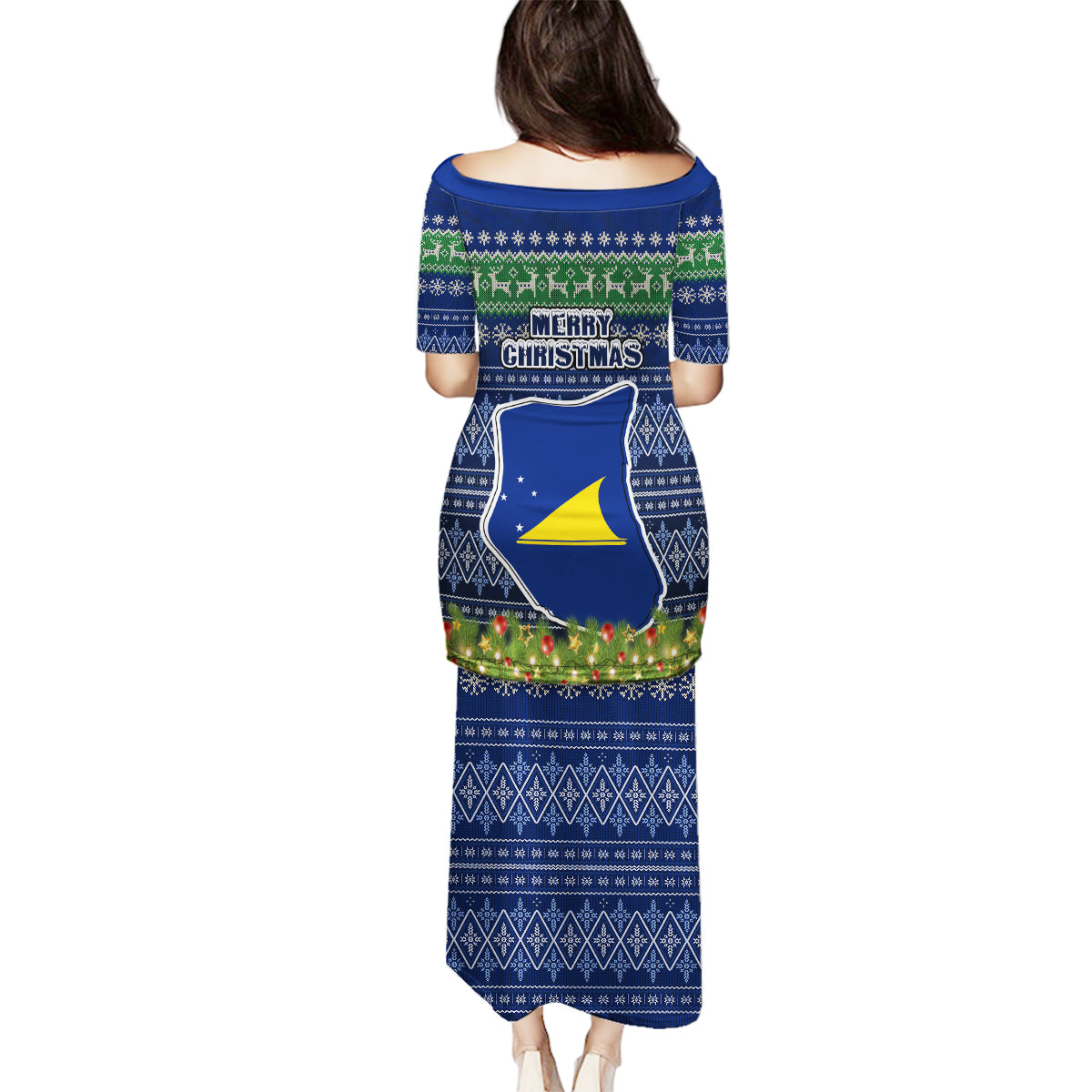 Tokelau Christmas Family Matching Puletasi Dress and Hawaiian Shirt Coat of Arms and Map Beautiful Merry Xmas Snowflake LT03 - Polynesian Pride