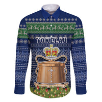Tokelau Christmas Family Matching Short Sleeve Bodycon Dress and Hawaiian Shirt Coat of Arms and Map Beautiful Merry Xmas Snowflake LT03 Dad's Shirt - Long Sleeve Blue - Polynesian Pride