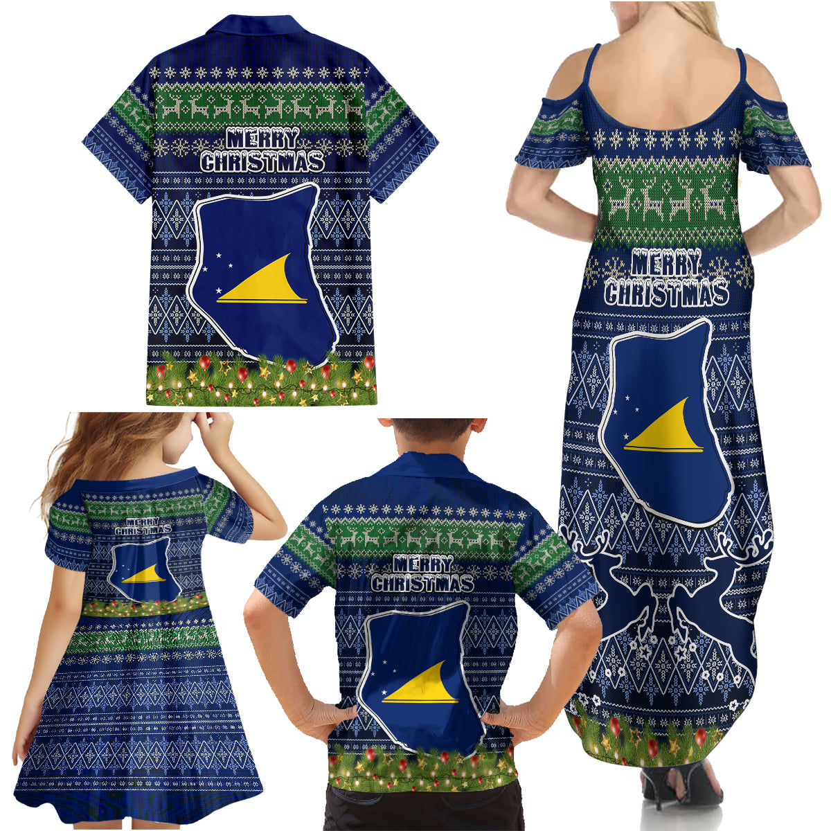 Tokelau Christmas Family Matching Summer Maxi Dress and Hawaiian Shirt Coat of Arms and Map Beautiful Merry Xmas Snowflake LT03 - Polynesian Pride