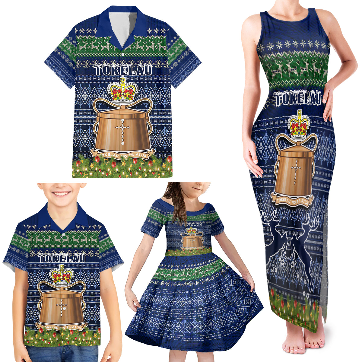 Tokelau Christmas Family Matching Tank Maxi Dress and Hawaiian Shirt Coat of Arms and Map Beautiful Merry Xmas Snowflake LT03 - Polynesian Pride