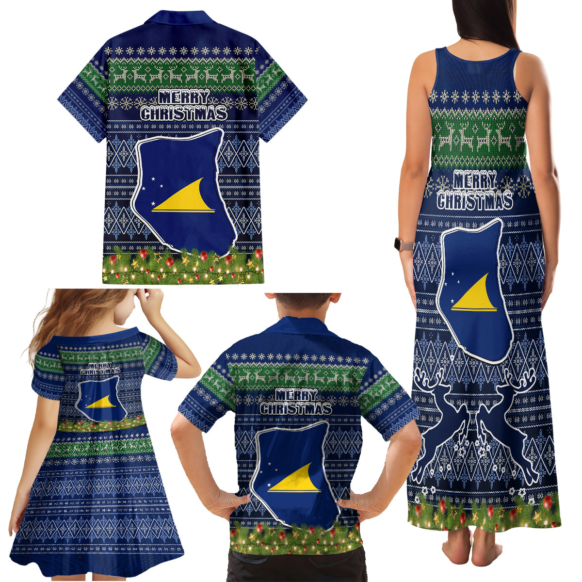 Tokelau Christmas Family Matching Tank Maxi Dress and Hawaiian Shirt Coat of Arms and Map Beautiful Merry Xmas Snowflake LT03 - Polynesian Pride