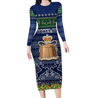 Tokelau Christmas Long Sleeve Bodycon Dress Coat of Arms and Map Beautiful Merry Xmas Snowflake LT03 Long Dress Blue - Polynesian Pride