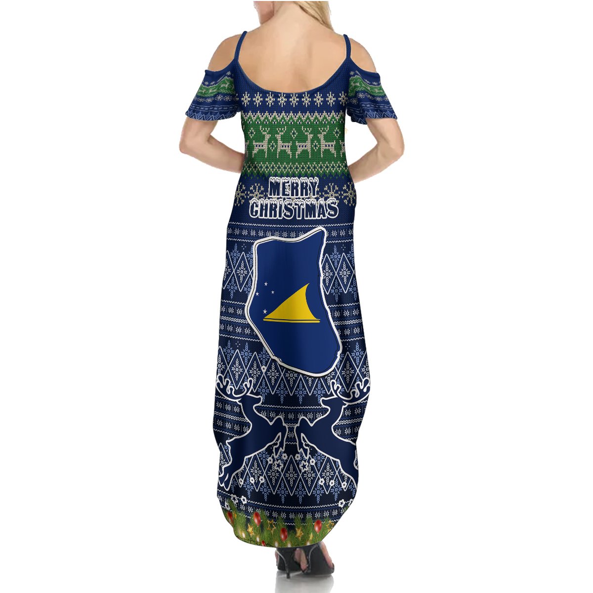 Tokelau Christmas Summer Maxi Dress Coat of Arms and Map Beautiful Merry Xmas Snowflake LT03 - Polynesian Pride