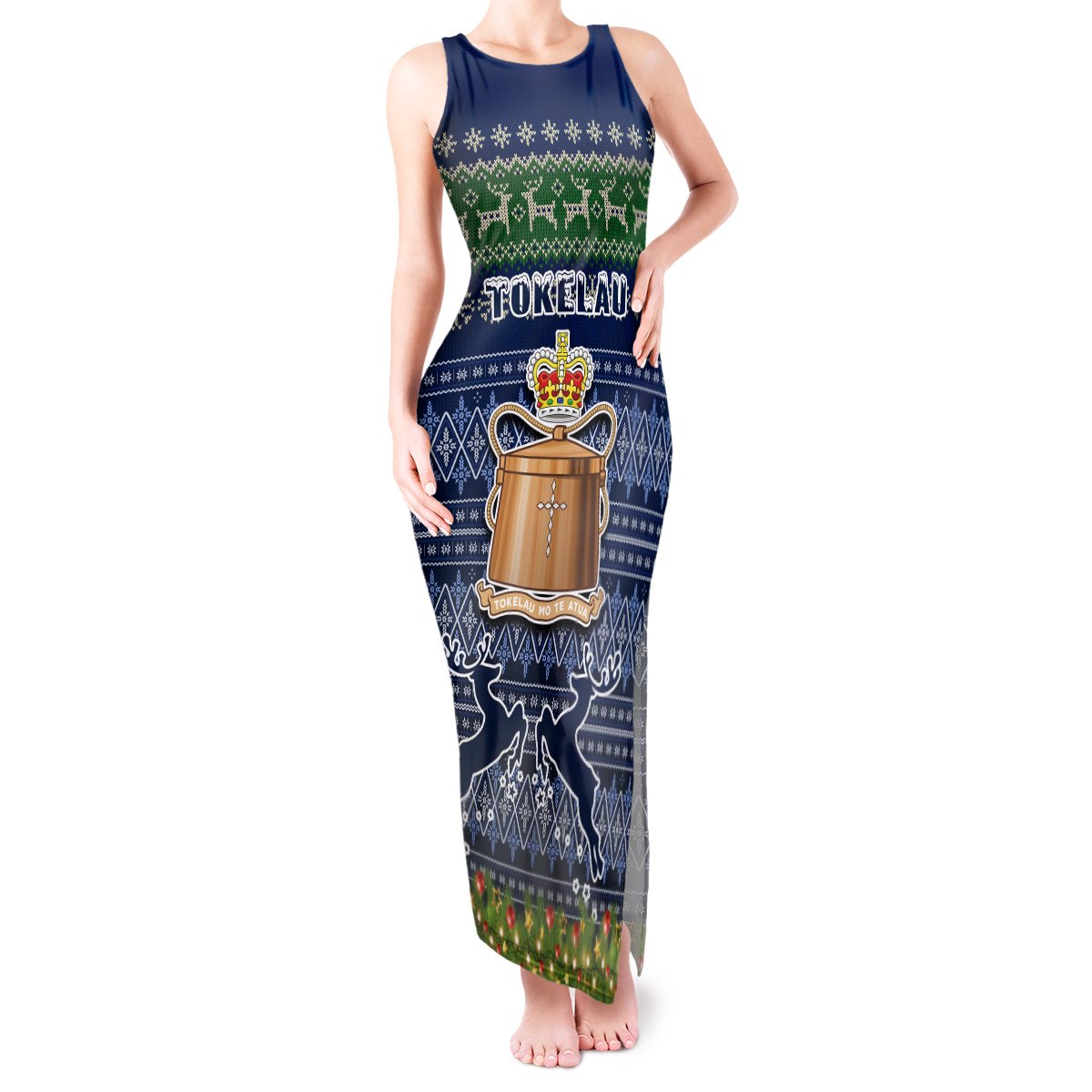 Tokelau Christmas Tank Maxi Dress Coat of Arms and Map Beautiful Merry Xmas Snowflake LT03 Women Blue - Polynesian Pride
