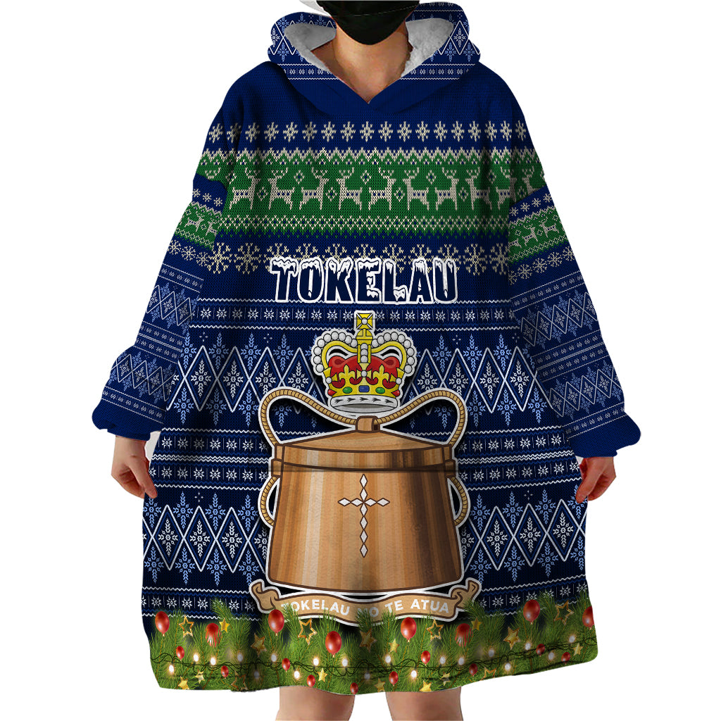 Tokelau Christmas Wearable Blanket Hoodie Coat of Arms and Map Beautiful Merry Xmas Snowflake LT03 - Polynesian Pride