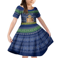Personalised Tokelau Christmas Family Matching Mermaid Dress and Hawaiian Shirt Coat of Arms and Map Beautiful Merry Xmas Snowflake LT03 Daughter's Dress Blue - Polynesian Pride