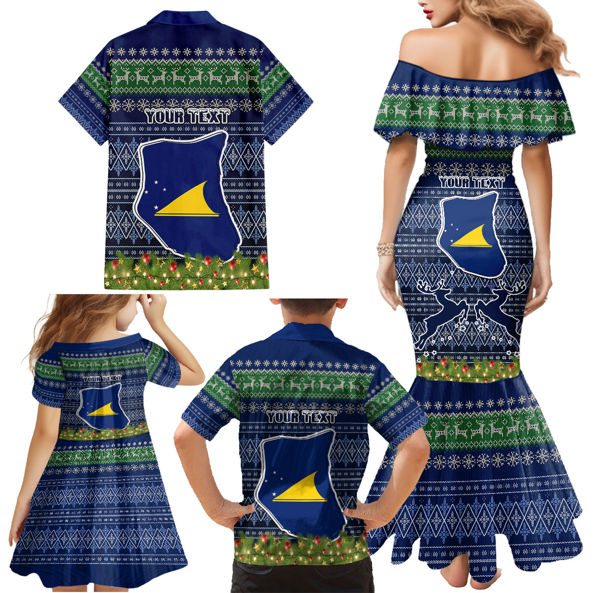 Personalised Tokelau Christmas Family Matching Mermaid Dress and Hawaiian Shirt Coat of Arms and Map Beautiful Merry Xmas Snowflake LT03 - Polynesian Pride