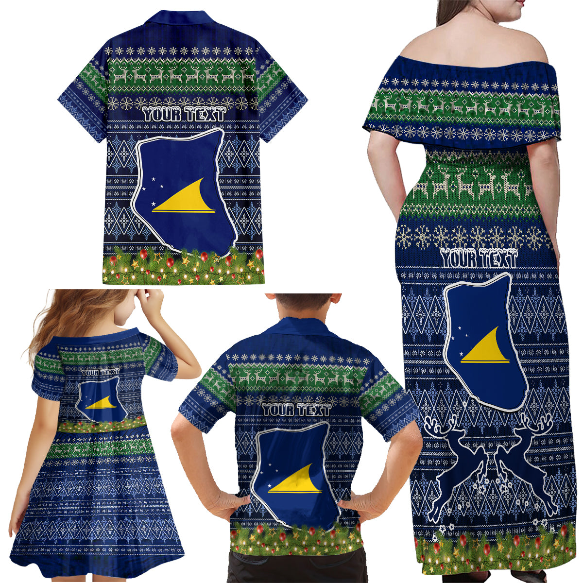 Personalised Tokelau Christmas Family Matching Off Shoulder Maxi Dress and Hawaiian Shirt Coat of Arms and Map Beautiful Merry Xmas Snowflake LT03 - Polynesian Pride