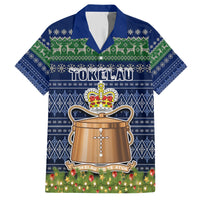 Personalised Tokelau Christmas Family Matching Short Sleeve Bodycon Dress and Hawaiian Shirt Coat of Arms and Map Beautiful Merry Xmas Snowflake LT03 Dad's Shirt - Short Sleeve Blue - Polynesian Pride