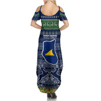 Personalised Tokelau Christmas Family Matching Summer Maxi Dress and Hawaiian Shirt Coat of Arms and Map Beautiful Merry Xmas Snowflake LT03 - Polynesian Pride