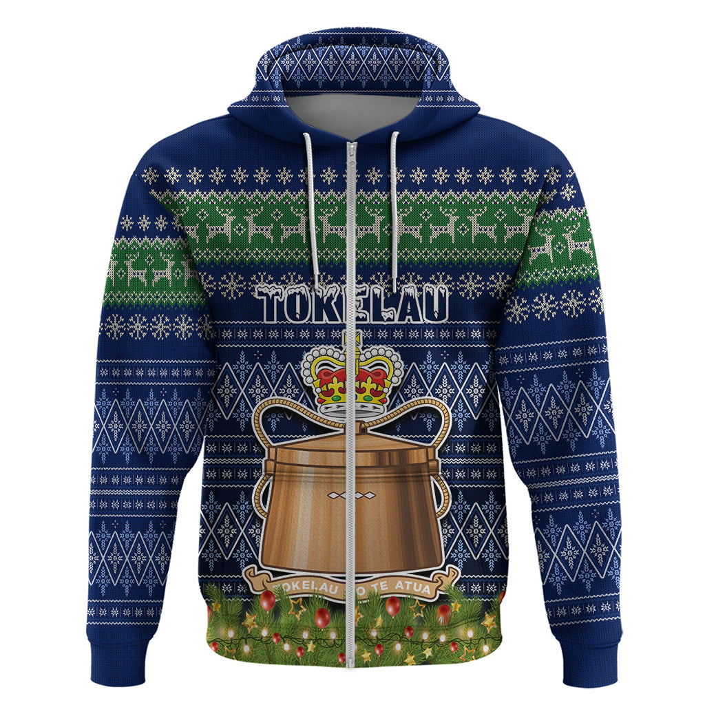 Personalised Tokelau Christmas Hoodie Coat of Arms and Map Beautiful Merry Xmas Snowflake LT03 - Polynesian Pride