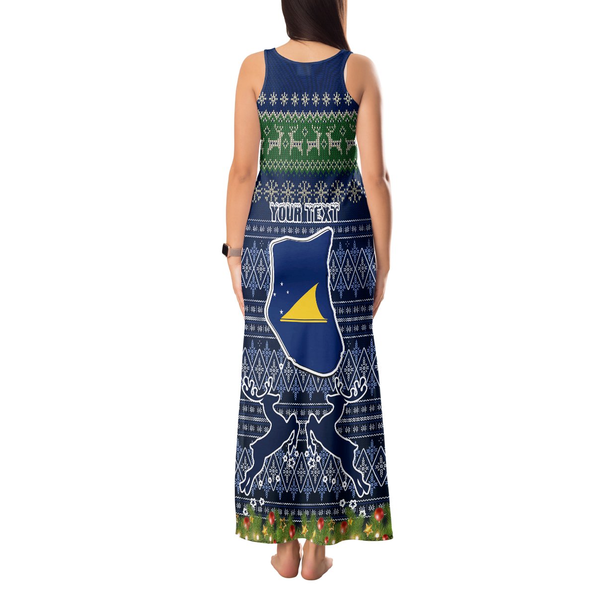 Personalised Tokelau Christmas Tank Maxi Dress Coat of Arms and Map Beautiful Merry Xmas Snowflake LT03 - Polynesian Pride