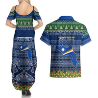 Personalised Marshall Islands Christmas Couples Matching Summer Maxi Dress and Hawaiian Shirt Coat of Arms and Map Beautiful Merry Xmas Snowflake LT03 - Polynesian Pride