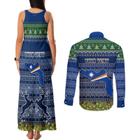 Personalised Marshall Islands Christmas Couples Matching Tank Maxi Dress and Long Sleeve Button Shirts Coat of Arms and Map Beautiful Merry Xmas Snowflake LT03 - Polynesian Pride
